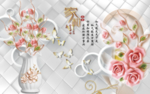 家和富贵花瓶玫瑰3D背景墙