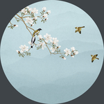 山水花鸟画 圆形山水花鸟