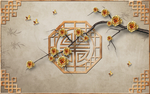 新中式木纹边框创意玄关屏风电视