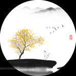 水墨山水画圆形