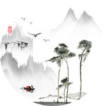 水墨山水画圆形
