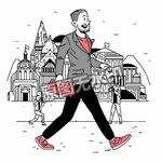 西装绅士男欧美旅游走路街头插图