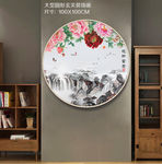 工笔牡丹 圆形花鸟画