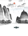 简约抽象桂林山水小船大雁风景