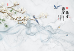 玉兰花花鸟大理石背景