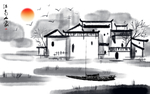 水墨江南水乡背景墙