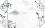 简约新中式竹韵清新石纹背景
