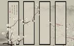 中式卷轴山水花鸟简笔画背景墙