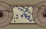手绘雨伞银杏工笔花鸟古风背景墙