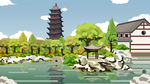 手绘 插画 中国风 复古 园林