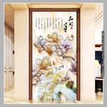 玉雕兰花花开富贵玄关背景墙