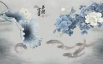 中式荷花水墨玄关屏风电视背景底
