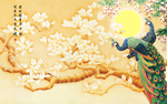 孔雀富贵玄关屏风电视背景墙创意
