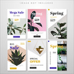 一组绿色植物花店促销打折海报