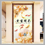 玉雕牡丹蝴蝶花开富贵玄关背景墙