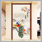 兰花孔雀花开富贵玄关背景墙