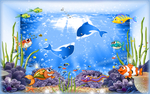 3D海洋卡通动物水族馆儿童房壁