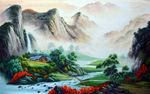 手绘油画大型山水背景墙