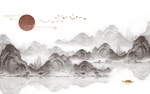 中式水墨山水玄关屏风电视背景墙