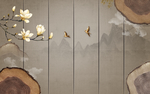 中式木纹古典玄关屏风电视背景装
