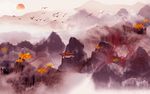 水彩山水水墨画