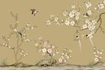 新中式手绘花鸟壁画图片