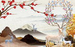 欧式立体浮雕发财树麋鹿背景墙