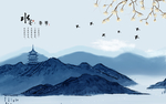 新中式花枝山水电视背景墙