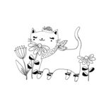 黑白手绘卡通动物猫图案
