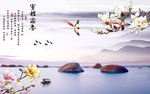 花鸟山水石头背景墙