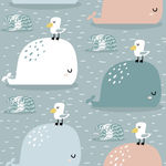 卡通可爱鲸鱼图案印花