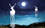 北欧手绘梦幻星空麋鹿壁画背景墙
