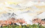 大理石彩雕山水背景墙