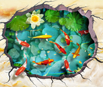 海洋鲤鱼莲花立体地贴画