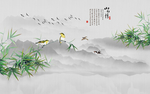 新中式水墨山水竹子背景墙