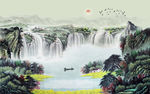 聚财山水画背景墙