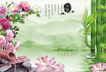 竹子倒影牡丹竹筒山水画电视背景