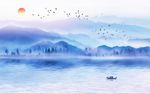 中式山水风景意境水墨电视背景墙