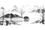新中式抽象山水渗墨大板背景墙