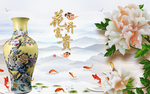 花开富贵彩雕牡丹九鱼图玉雕背景