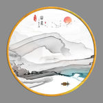圆形 TIF分层 线条山水画