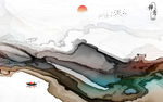 山水水墨线条壁画 TIF分层