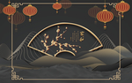 金色雕花折扇背景墙