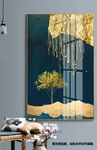 鎏金流金发财树玄关装饰画晶瓷画