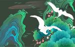 仙鹤苍松山水抽象山水背景墙