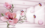 兰花蝴蝶泡泡走廊立体壁画装饰画