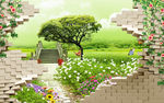 画中画草地清新电视背景墙
