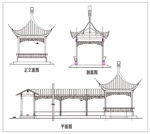 连廊四角亭线条图