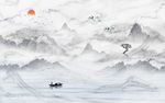 新中式黑白灰水墨画山水电视背景