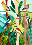 森林鸟树手绘插画水彩创意装饰画